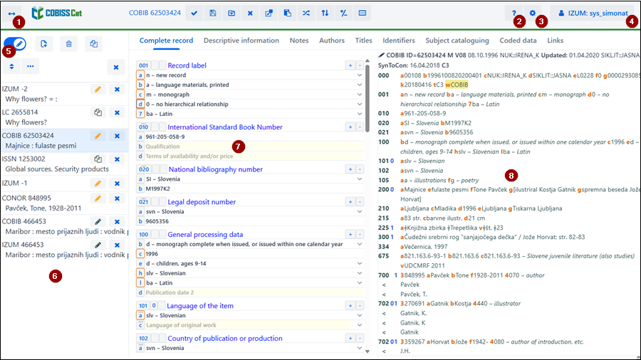 Cataloguing user interface