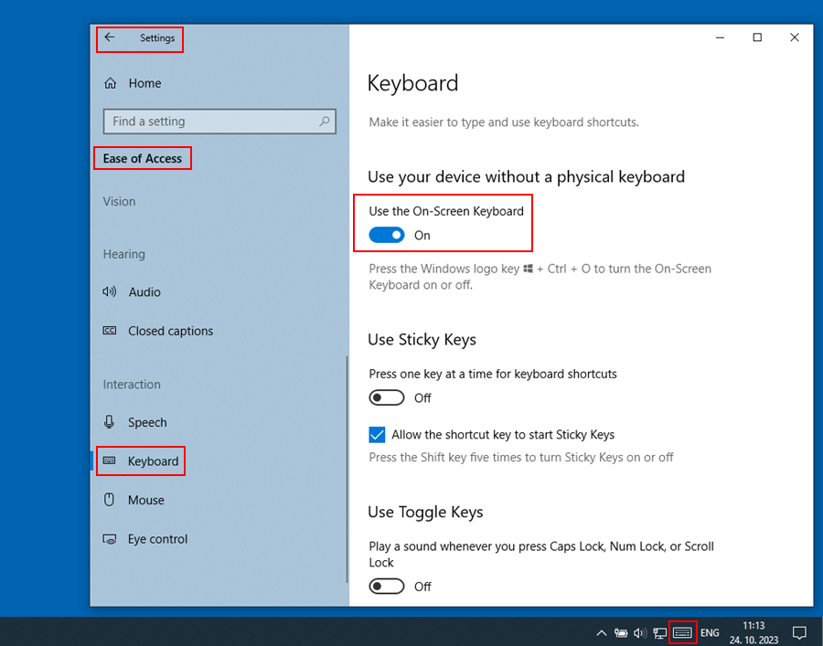 On-screen keyboard settings
