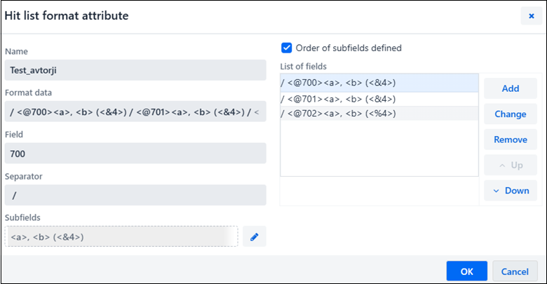Hit list format attribute