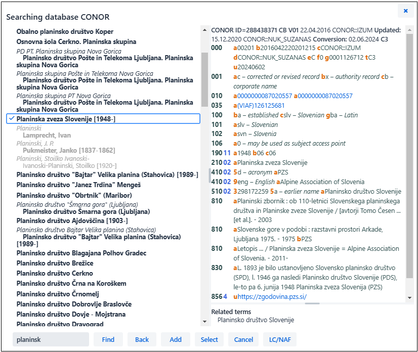 Linking with records from the CONOR database