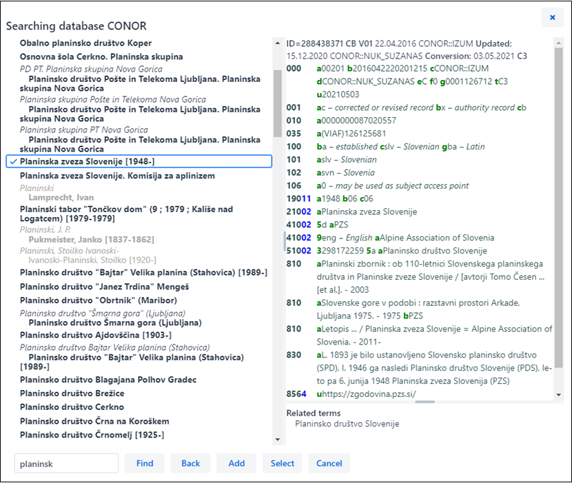 Linking with records from the CONOR database