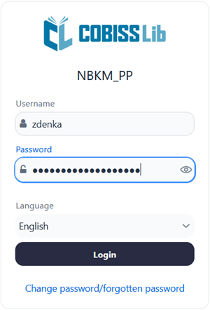 COBISS Lib login window COBISS Lib login window