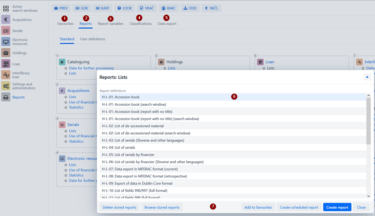 Reports in the COBISS Lib application Reports in the COBISS Lib application