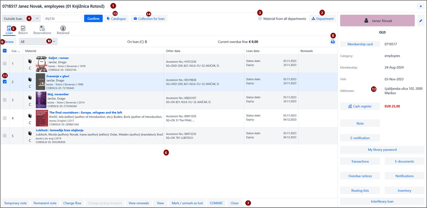 Card window - Loan tab