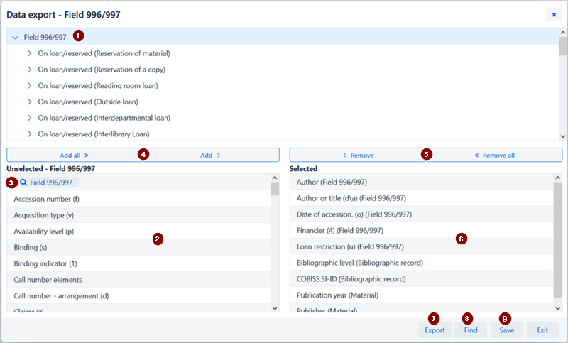 Data export window