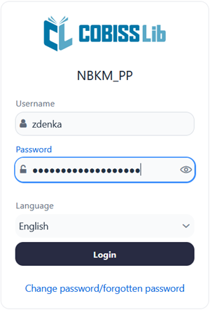 COBISS Lib login window
