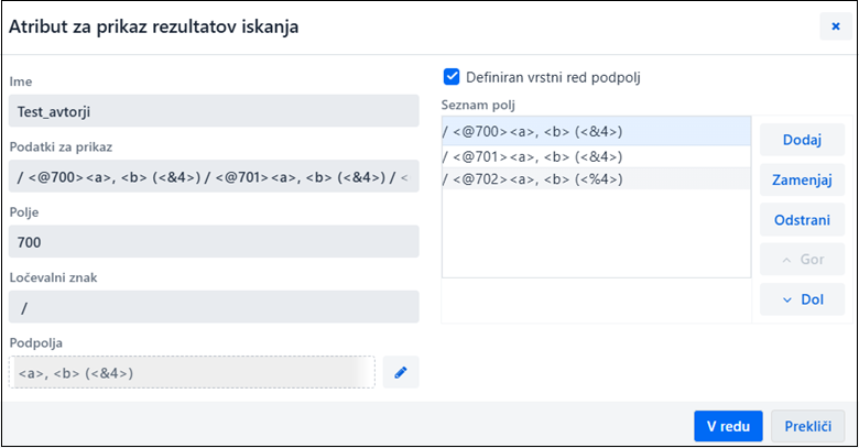 Atribut za prikaz rezultatov iskanja
