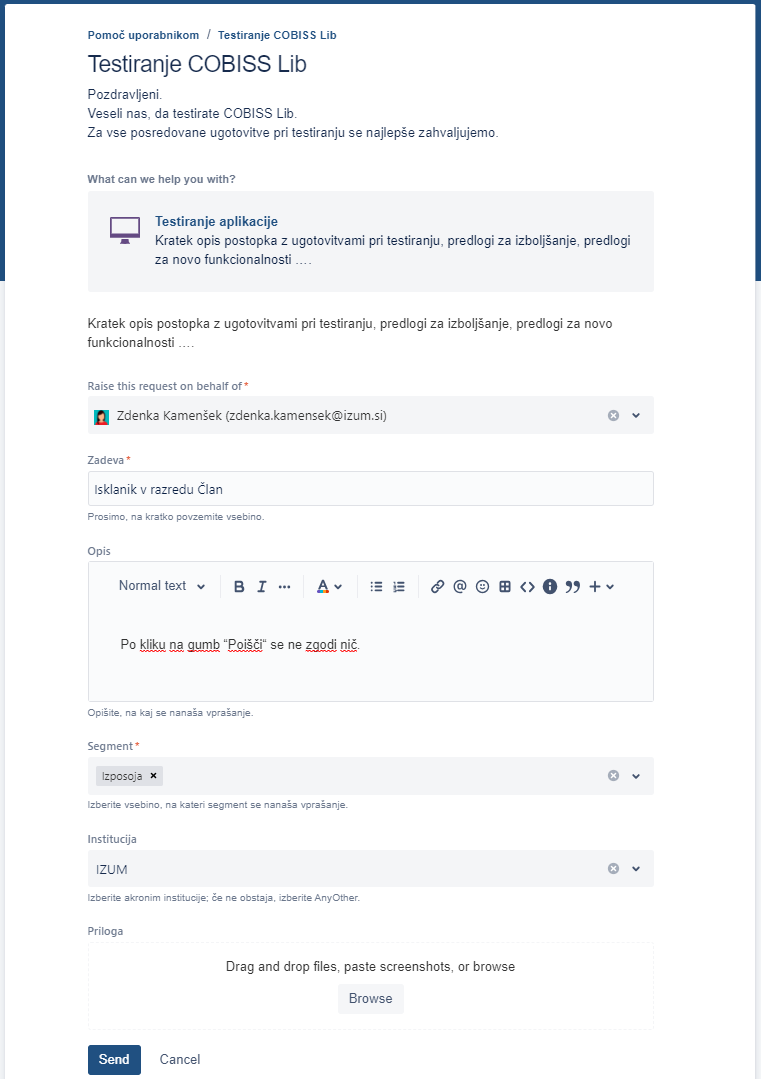 Oddaja ugotovitev testiranja