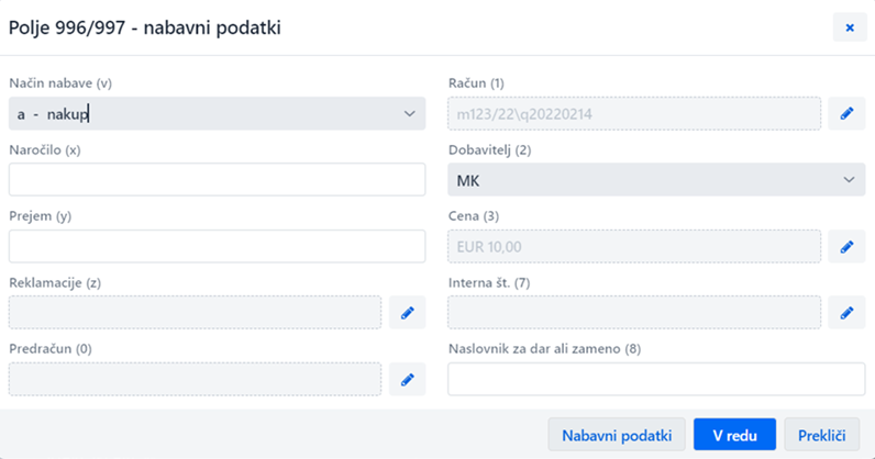 Okno Polje 996/997 – Nabavni podatki