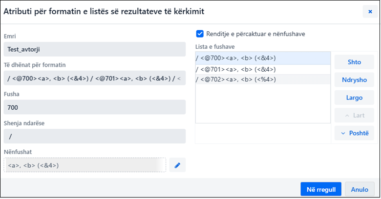 Atributi për formatin e listës së rezultateve të kërkimit