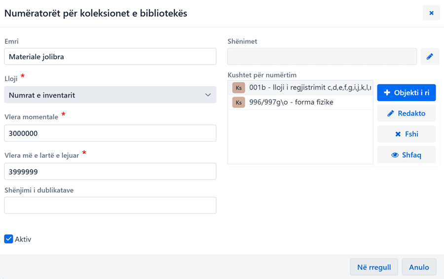 Redaktuesi i numëratorëve për koleksionet e bibliotekës