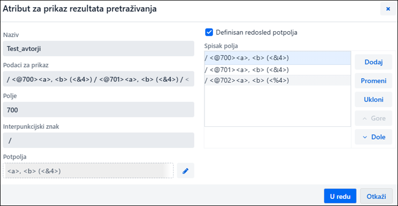 Atribut za prikaz rezultata pretraživanja