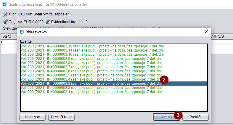 Pozajmica serijske publikacije izborom pojedinačne sveske sa spiska Pozajmica serijskih publikacija