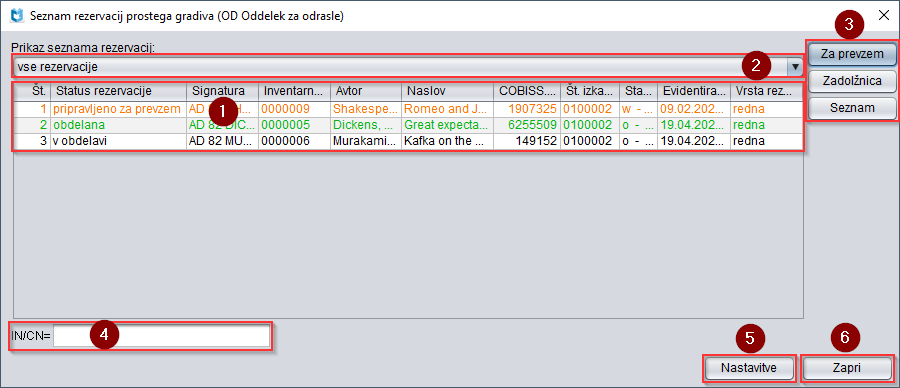 Prozor Spisak rezervacija slobodne građe Prozor Spisak rezervacija slobodne građe